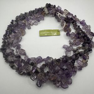NWT, 18” Gardenia multi strand polished amethyst and .925 statement necklace!